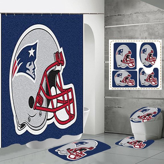 4 Pcs Shower Curtain Set with Toilet Lid Cover Mat Non-Slip Rug Bath Mat and Waterproof Shower Curtains with Hooks American Sports Football Bathroom Decoration Machine Washable