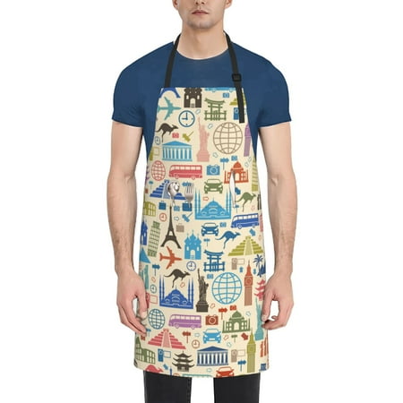 

Ocsxa Famous Places Apron With Pockets Kitchen Bib Waterproof Resistant Women Men Unisex Adjustable