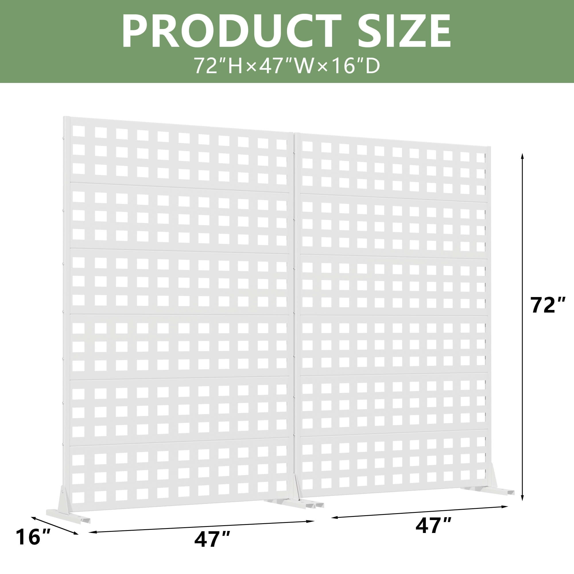 MAYEERTY 2-Piece Outdoor Metal Privacy Screen 6ft × 4ft White, 6-Panel Lattice Pattern, Rust-Resistant for Garden