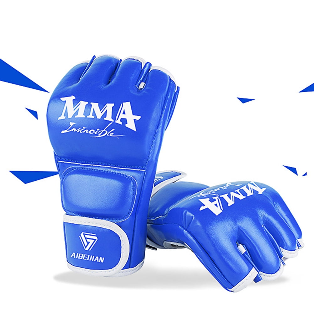 BLEEUS Half Finger Boxing Gloves Wearable Pu Breathable Sports Equipment Fitness Supplies (Blue M)