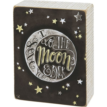 Primitives Kathy Box Chalk Sign: I Love You to the Moon and Back, Hang on Wall or Display on Table By Primitives By