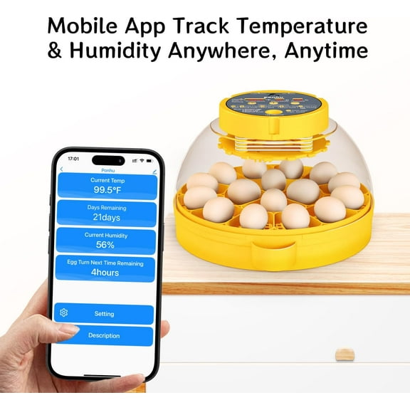 16 Egg Incubator with Auto Turning, Humidity Control, App Connectivity, Chicken, , Quail,