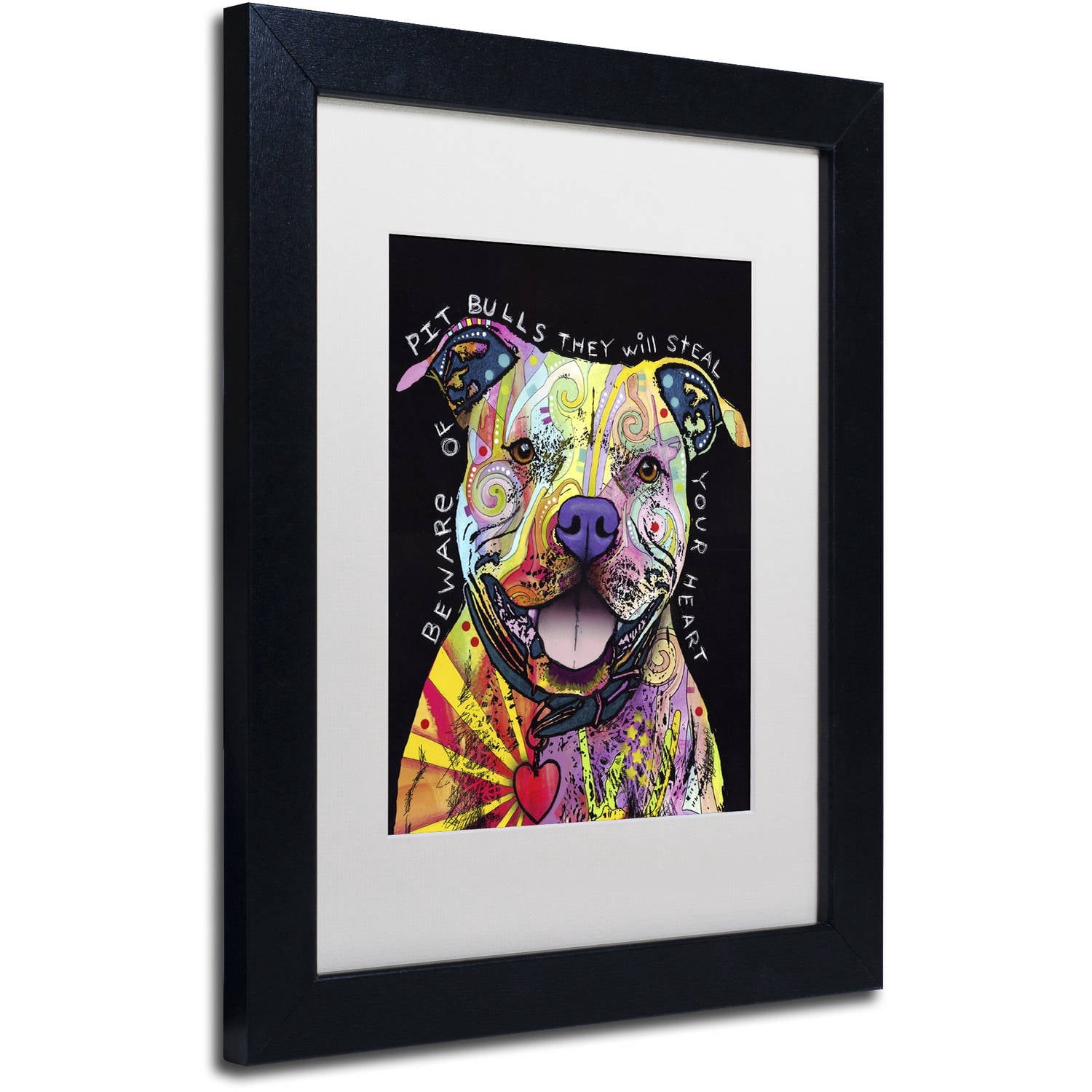 Trademark Fine Art "Beware of Pit Bulls" Canvas Art by Dean Russo, White Matte, Black Frame