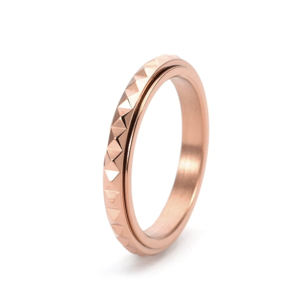 Anillo giratorio de estilo piramidal lateral para mujer, estilo Chanel, anillo de joyería en oro rosa