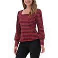 thumbnail image 4 of INSPIRAR CHIC Blusas Vintage de Houndstooth para Mujeres con Cuello Cuadrado y Mangas Largas Obispo XS Rojo, 4 of 5