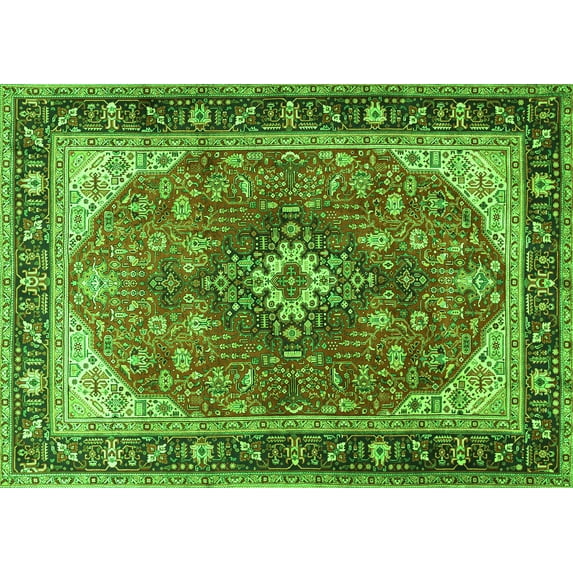 Ahgly Company Indoor Rectangle Medallion Green Traditional Area Rugs, 8' x 12'