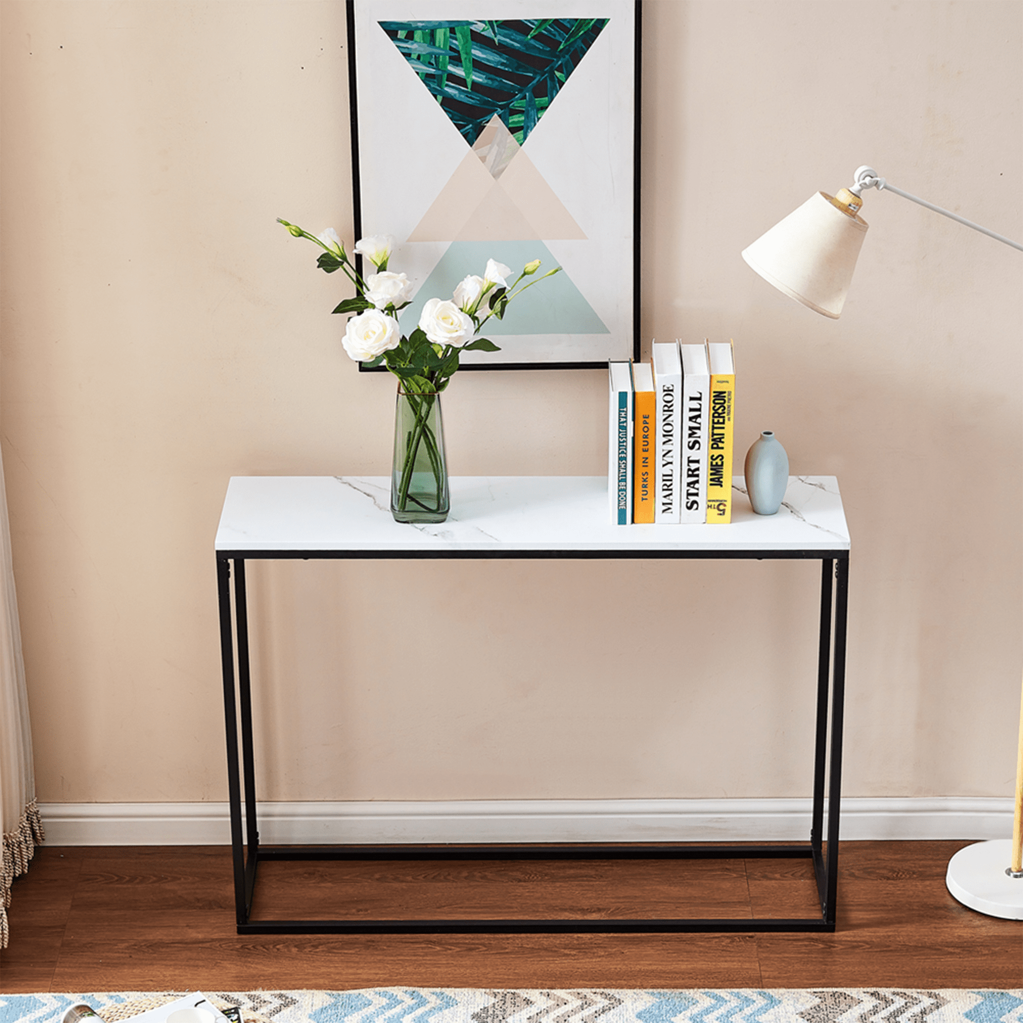 BTMWAY Small Entryway Table with Marble Top & Metal Frame