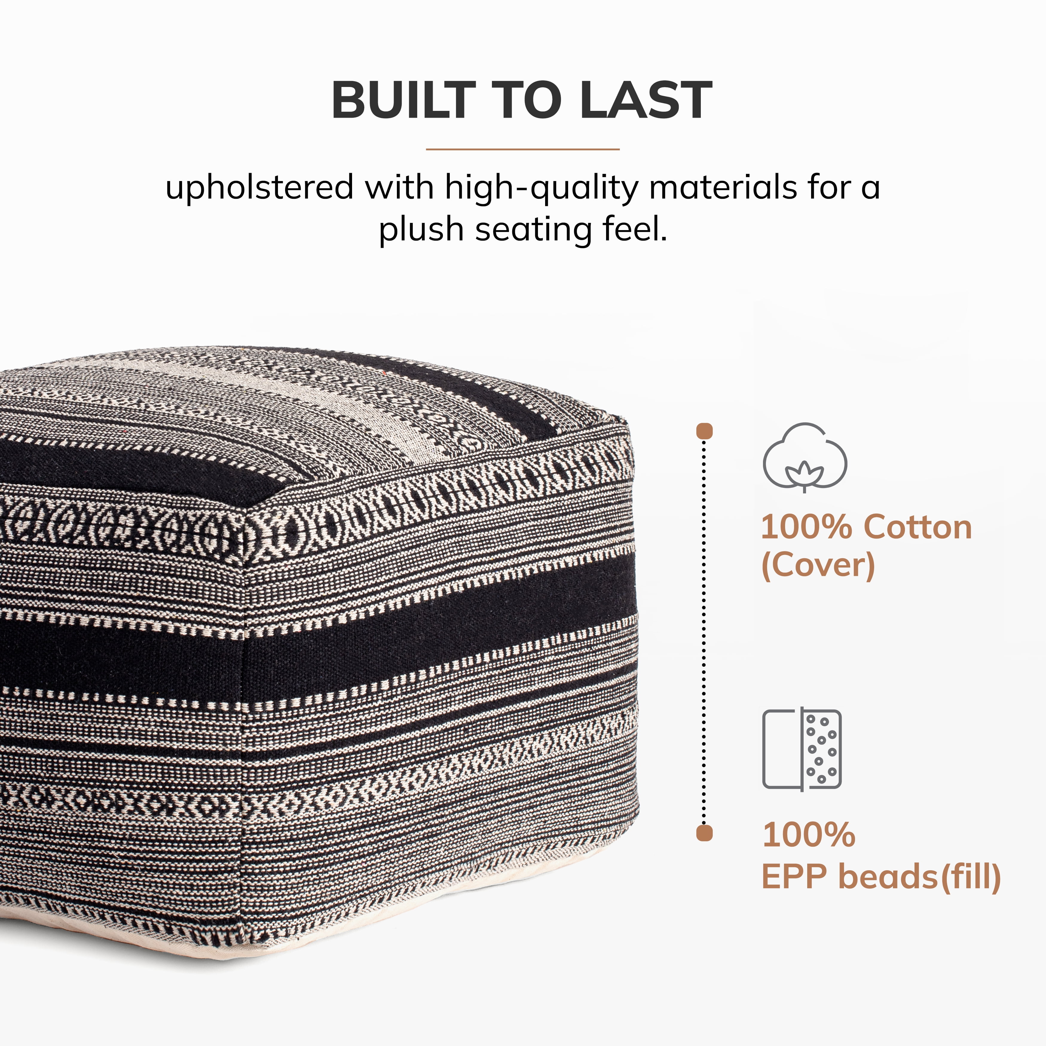 Anji Mountain Wydown 22" Square Pouf Ottoman Black & Ivory