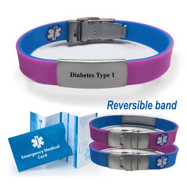 "DIABETES TYPE 1" Sport/Slim Reversible Medical Alert ID Bracelet
