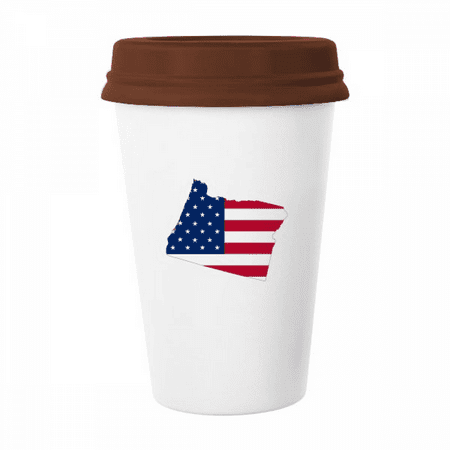 

Oregon USA Map Stars Stripes Flag Mug Coffee Drinking Glass Pottery Cerac Cup Lid