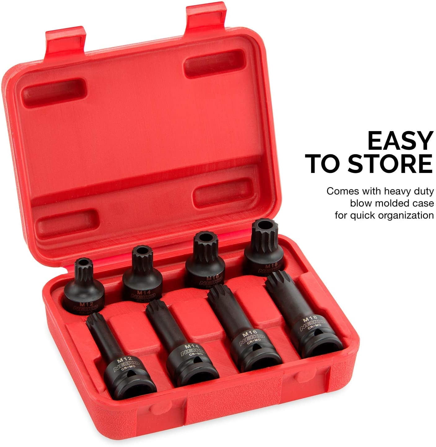 NEIKO 10283B XZN Triple Square Spline Socket Set | 8pc Heavy Duty Impact Cr-Mo Steel | Tamper Proof (M12 - M18)