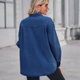 thumbnail image 3 of SWSMCLT Women's Soft Button Down Shirt Fall Pocket Coat Western Top Long Sleeve Split Summer Spring Denim Dark Blue Small, 3 of 5