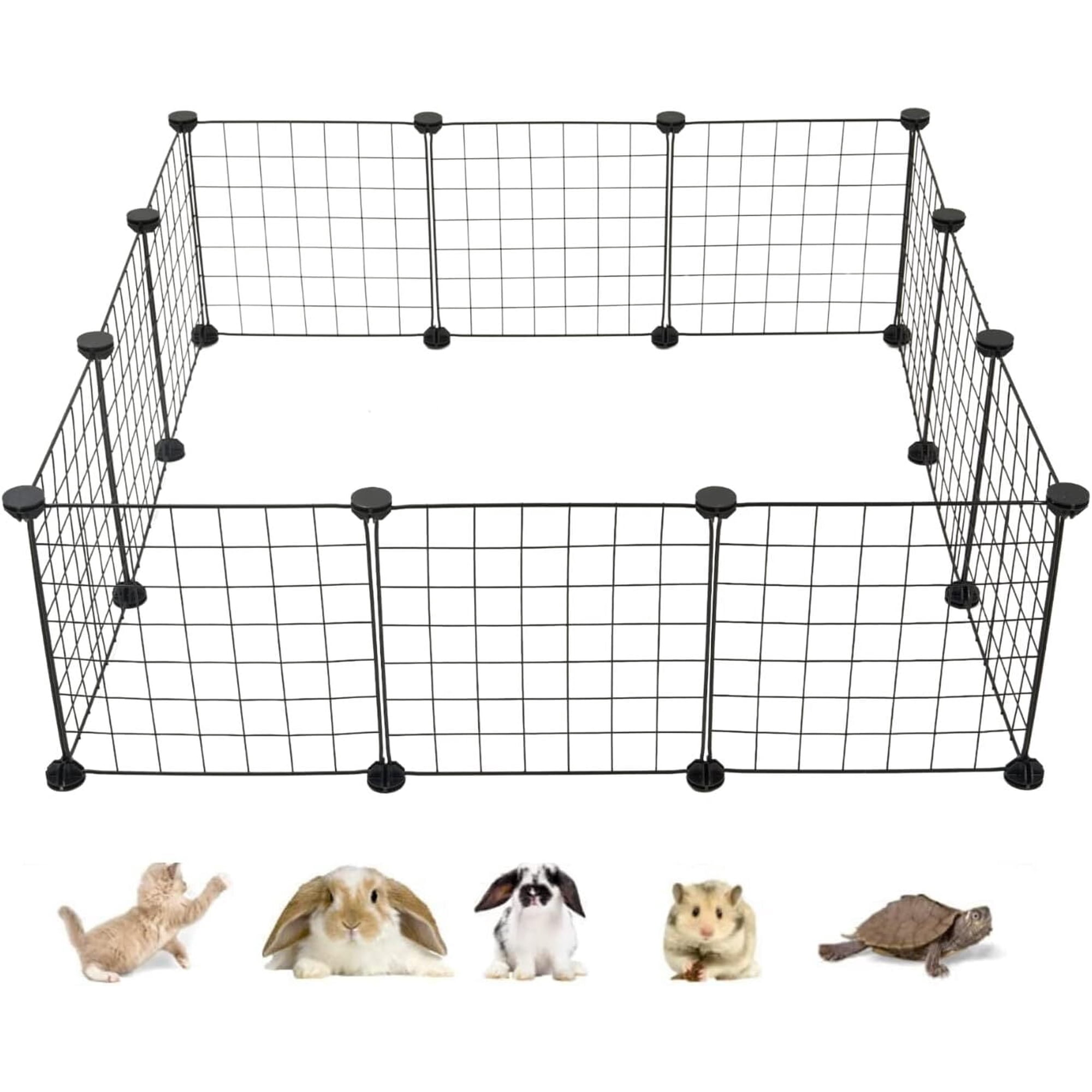 Pet Playpen, Small Animals Supplies, 12 Panels Exercise Playpens Cage, Grids Portable Yard Fence Indoor, Ideal for Guinea Pigs, Puppy Pet Products, DIY Metal Yard Fence, 14" × 14" Black
