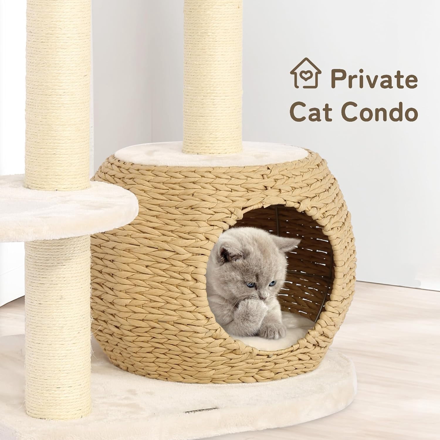 KAMABOKO Modern Cat Tree, 39" Tall Cat Tree for Kittens Climb Play & Rest, Cat Tree for Indoor Cats w/Natural Sisal Scratching Posts, Hand-Woven Condo & Top Perch