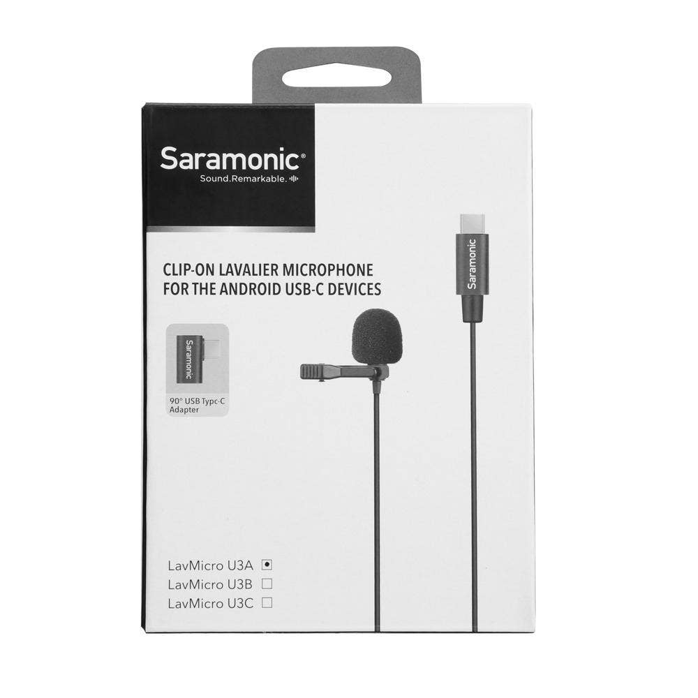 Saramonic LavMicro U3A Lavalier Mic w/ 6.6' USB-C Cable & 90 Adapter for iPhone 15, Android, iPad & Computers
