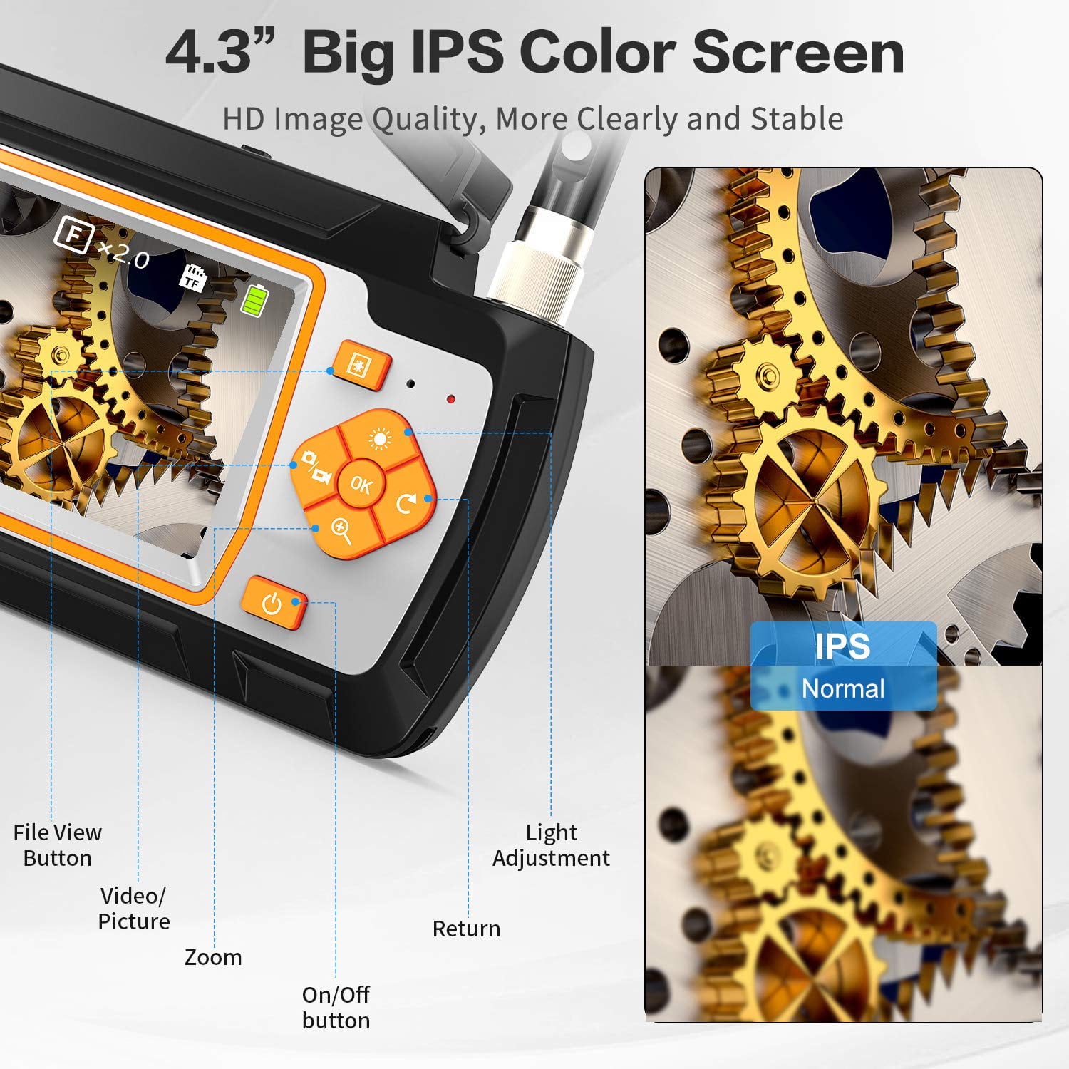 Borescope Camera 1080P 4.5/5.5mm Dual Lens with 4.3'' IPS Screen Wide Viewing Angle Video Snake Inspection Camera With 32GB Card ,Various Applicable