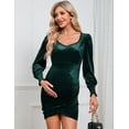 thumbnail image 6 of Women's Maternity Velvet Dress Bodycon Long Sleeve Sweetheart Ruched Wrap Split Cocktail Dress Photoshoot Baby Shower Burgundy, Deep Green-L, 6 of 8