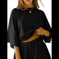 thumbnail image 2 of Conjuntos de Pijama para Mujer, Blusas Extragrandes de 3/4 y Pantalones Cortos con Cintura Elástica, Conjuntos de Estar por Casa. Negro XL, 2 of 10