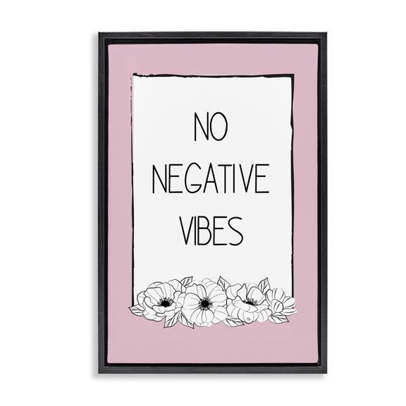 Stupell Industries Eclectic No Negative Vibes on Pink Black Floating Frame Canvas Art, 17 x 25, by Martina Pavlova