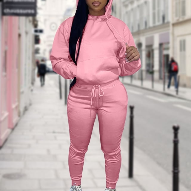 Chándal Con Capucha Conjunto de pantalones de chándal largos informales deportivos con cordón de manga larga para mujer Cgtredaw Rosa Xxl para Mujer