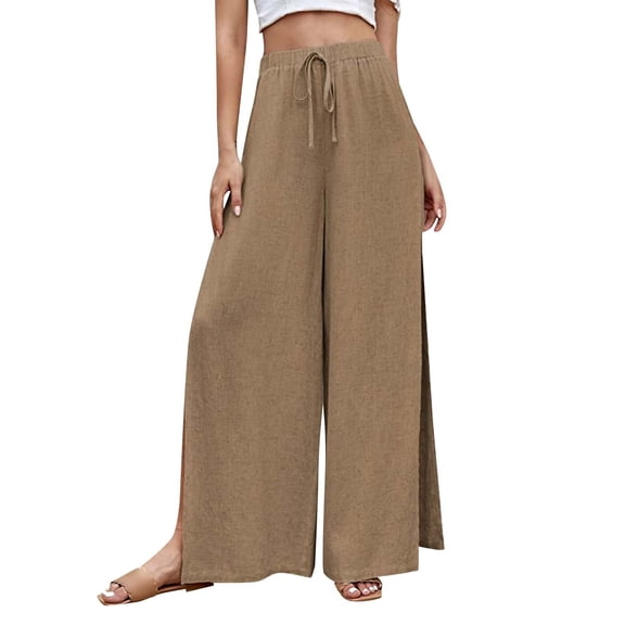 Outfmvch Flowy Pants for Women Women' S Culottes Cotton Baggy Boho Casual Cropped Linen Pants Women with Side Pockets Vacation Beach Trousers Linen Pants Women Baggy Straight Leg Beige S-XL
