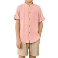 thumbnail image 6 of Arshiner Boy's 2 Piece Beach Outfit Short Sleeve Textured Button Down Shirt and Short Sets Summer Vacation Wear, 6 of 8