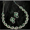 thumbnail image 7 of South Indian Bollywood Silver Polish AD & CZ White & Green Stone Matte Finish Brass Necklace Set with Matching Drop Earrings | Traditional Bridal Jewelry for Women, 7 of 7