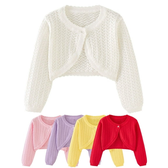 WIBACKER 4-12 Years Girl Long Sleeve Bow Bolero Cardigan Kids Front Open Knit Shrug Cropped Sweaters Tops