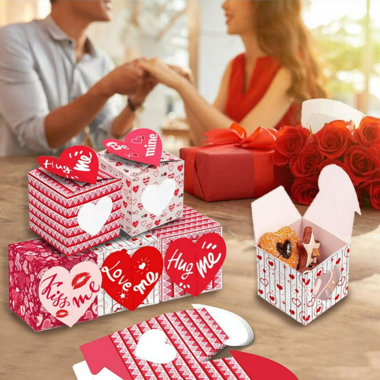 12 Pieces Valentines Boxes Small Valentines Cupcake Boxes with PVC Window  for Valentine's Day, Desserts, Biscuits, Cupcake, 3 Inch, Red, Pink, White,  Rose Pink 