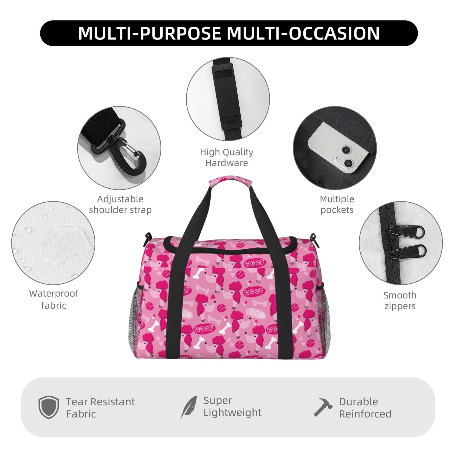 Fuzoiu Poodle Dog Print Travel Duffle Bag,Carry On Tote Bags,Duffel Bag,Sport Gym Bag, Hospital Bag for Labor and Delivery, Overnight Bag,Luggage Bag