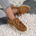 thumbnail image 4 of Zapatos Marrones Encajes Bohemian Fringe Muffler Zapatillas de las Mujeres con Cierres de Encaje, Encajes de Zapato Plano para Apartamentos Cómodos de Moda, 4 of 9