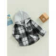 thumbnail image 3 of Bagilaanoe Toddler Baby Boy Hooded Jacket Plaid Long Sleeve Single-Breasted Shacket Coat 6M 12M 18M 24M 3T 4T Kids Fall Casual Outwear, 3 of 8