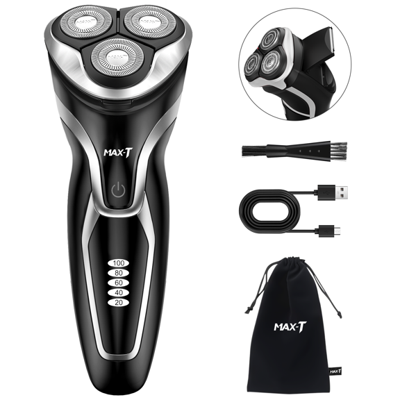 MAX-T 2-in-1 Electric Razor for Men, 5-Level LED Display, 0.08mm Double Blade, IPX7 Waterproof, 1H Charge/120Min Use, Pop-Up Trimmer, Wet/Dry Shave
