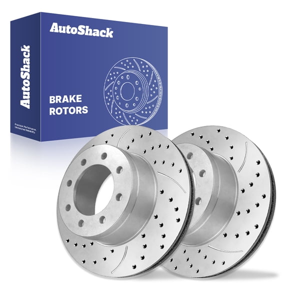 AutoShack Rear Vented Drilled & Slotted Silver Zinc Coated Brake Rotors 2-PC Set Replacement for 2003-2023 Chevrolet Express 2500 2004-2023 Chevrolet Express 3500 SilverShield Pro 12.99" (330 mm)