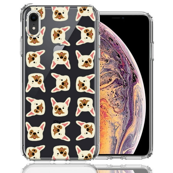MUNDAZE For Apple iPhone XR Frenchie Bulldog Polkadots Design Double Layer Phone Case Cover