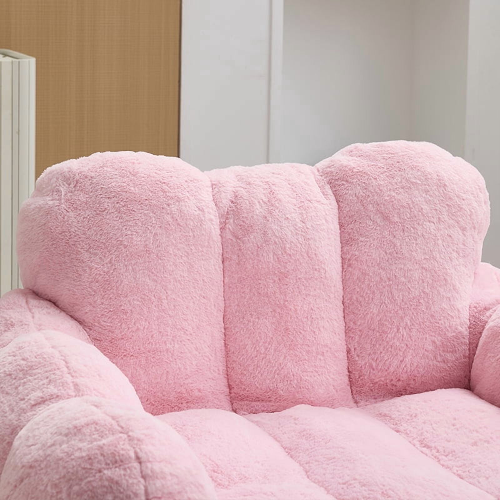 Peispie Giant Fluffy Bean Bag Chair for Adults, Oversized Memory Foam Floor Sofa Lounge Chair with Armrests, Comfy Stuffed Accent Reading Chair for Bedroom & Living Room, No Assembly, Pink
