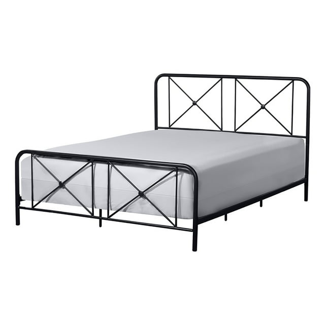 Bowery Hill Traditional Metal Queen Bed with Decorative Double X Design in Black
