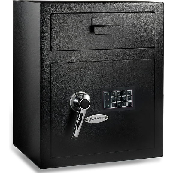 AdirOffice Digital Safe with Drop Slot Dual Lock Safety Box with Key, Black