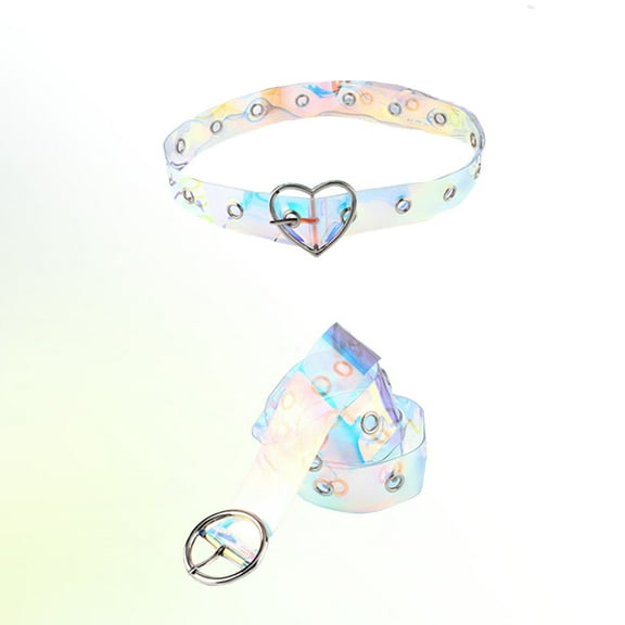 FRCOLOR 2pcs Women Belt Shiny Belt Plastic Transparent Belt Waist Belt Fashion Round Love Shape Buckle Pants Belts (Round Buckle   Love Buckle)