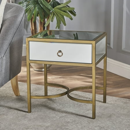 - Noble House Arturo Modern Side Table with Iron Accents, Clear, Gold