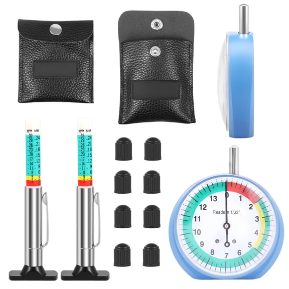 lkoopy 4PCS Tire Tread Depth Gauge, Tyre Tread Depth Gauge, Color Coded Tire Depth Gauge with Pocket Clip in 1/32 Inch Increments for Motorcycle, Car, Truck and Bus