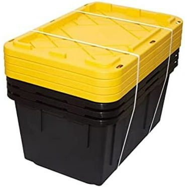 Bilot Extra Strong 27 Gallon Black & Yellow Plastic Storage Bin with Lid 4 Pack