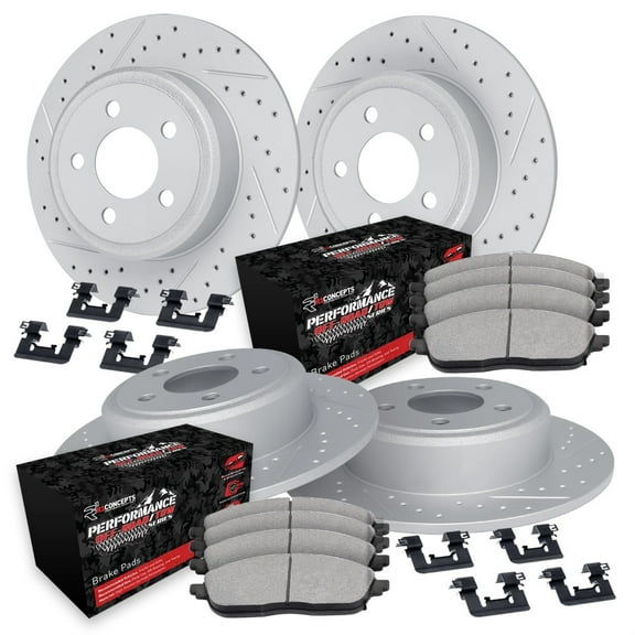 R1 Concepts Drilled and Slotted Carbon Coated Disc Brake Rotor Set with Off-Road/Tow Brake Pads and Hardware WBVH2-76006