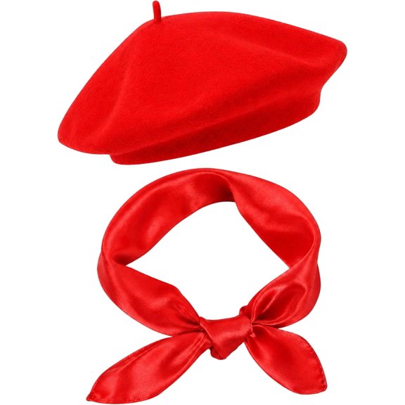 Norlix French Beret Hat for Women,Wool Beret with Satin Scarf Set