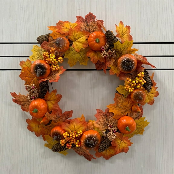 Xiwaer Pumpkin maple leaf wreath, autumn harvest festival wreath door hanging,as shown