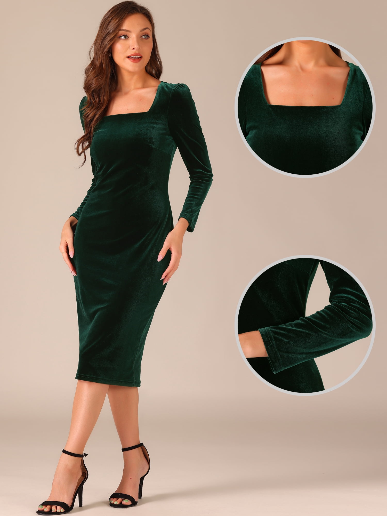 DARING DIVA Mermaid Velvet Elegant Bodycon Midi Dress L Dark Green