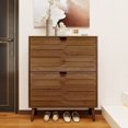 thumbnail image 2 of HIUU Walnut Shoe Storage Cabinet,Narrow Shoe Cabinet with 2 Flip drawers,Slim Wood Shoes Cupboard for Entryway, 2 of 9