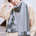 thumbnail image 2 of Winter Unisex Scarf Winter Fall Men Scarf Thickened Wide Long Color Matching Warm Knitted Elastic Soft Windproof Cold-proof Letter Print Washable, 2 of 8