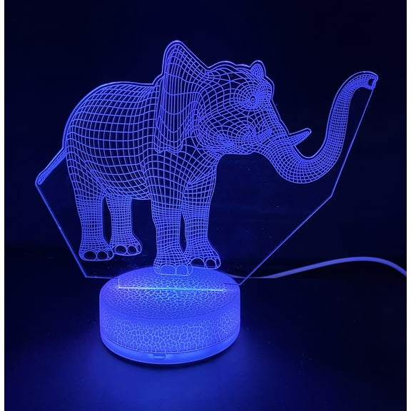 Elephant Trunk Up 3D Night Light Multi Color Changing Illusion Lamp for Children Kids Girls Boys Animal Fan Gift Christmas Birthday Best Gifts