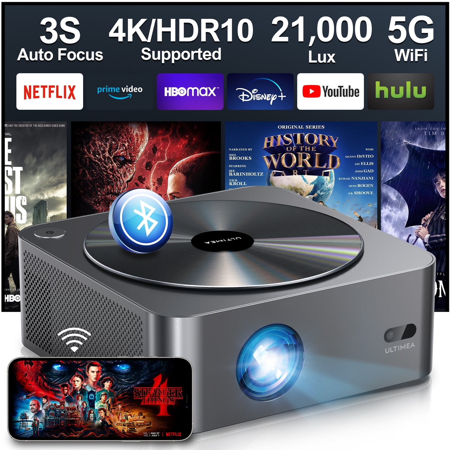 4K Decoding HDR 10 Ultimea 5G WiFi 5 2 Bluetooth Smart Projector Native 1080P 700ANSI